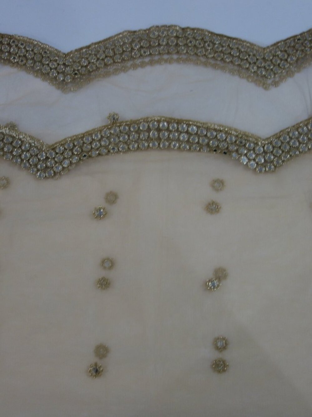 Beautiful Beige/Gold Embroidery Net Fabric Scarf 56" X 30" New